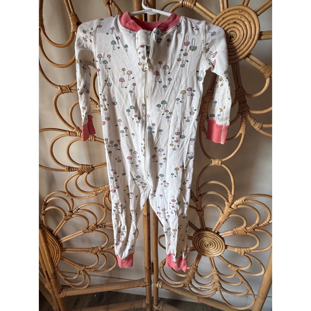 Hanna Anderson Mushroom‎ Print Organic Cotton Pajama Sleeper Pink Cream US 2